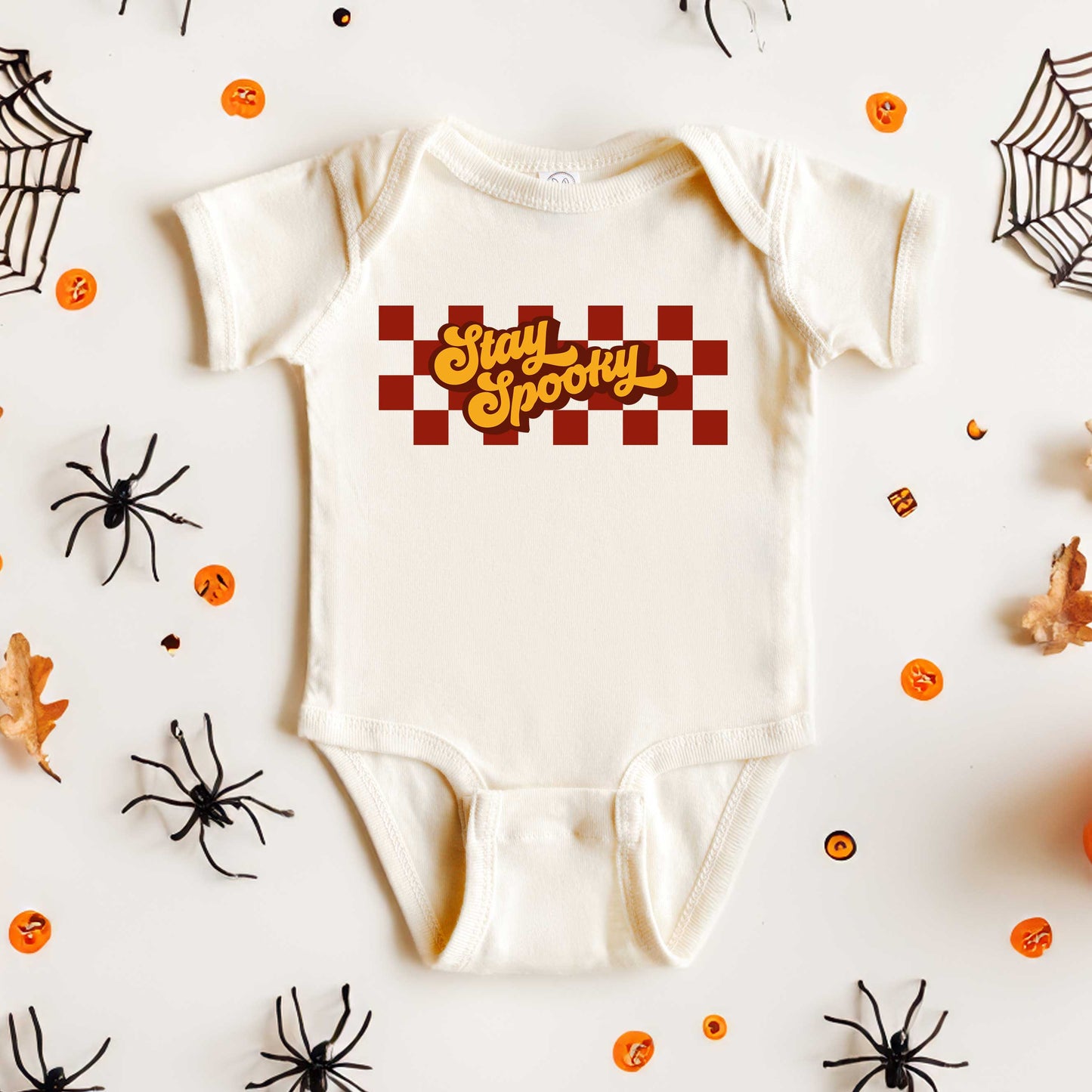 Stay Spooky Retro Checkered | Baby Graphic Short Sleeve Bodysuit