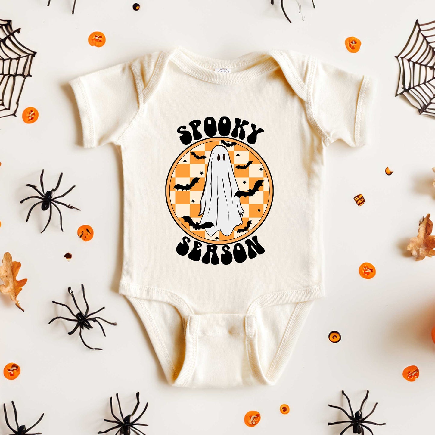 Spooky Season Checkered Ghost | Baby Graphic Short Sleeve Bodysuit