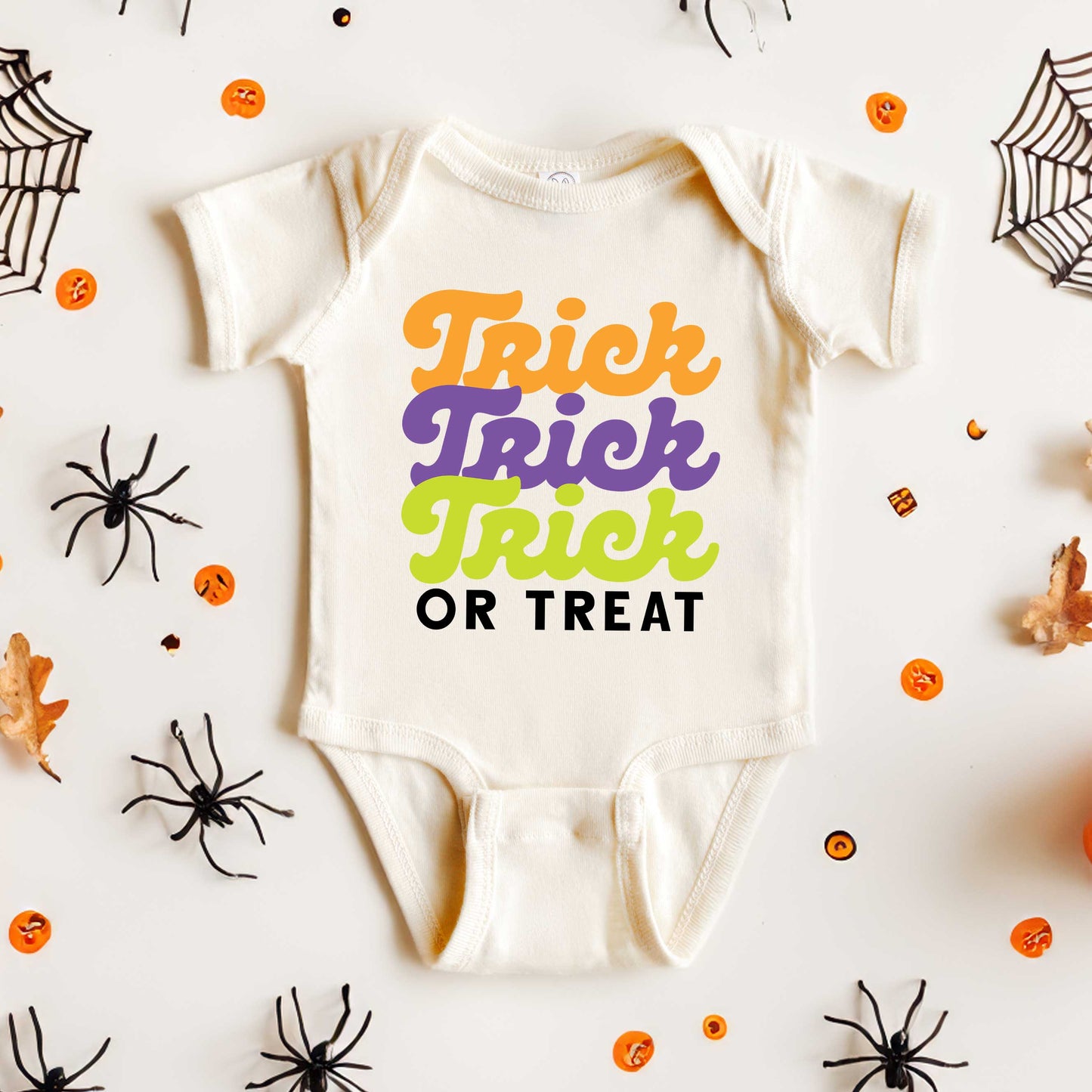Trick Or Treat Colorful Stacked | Baby Graphic Short Sleeve Bodysuit