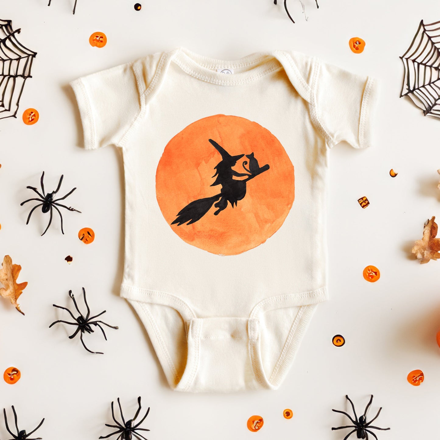Watercolor Witch On Broom | Baby Graphic Short Sleeve Bodysuit