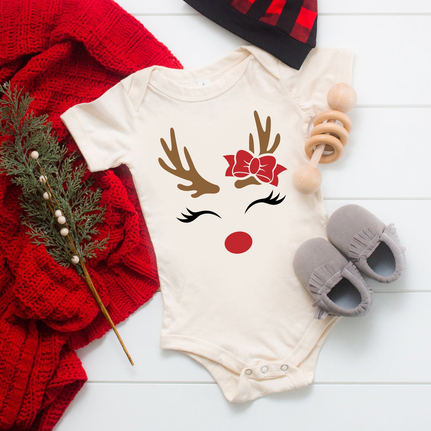 Reindeer Girl | Baby Graphic Short Sleeve Bodysuit
