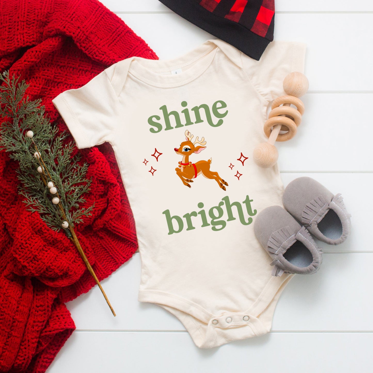 Shine Bright Deer | Baby Graphic Short Sleeve Bodysuit