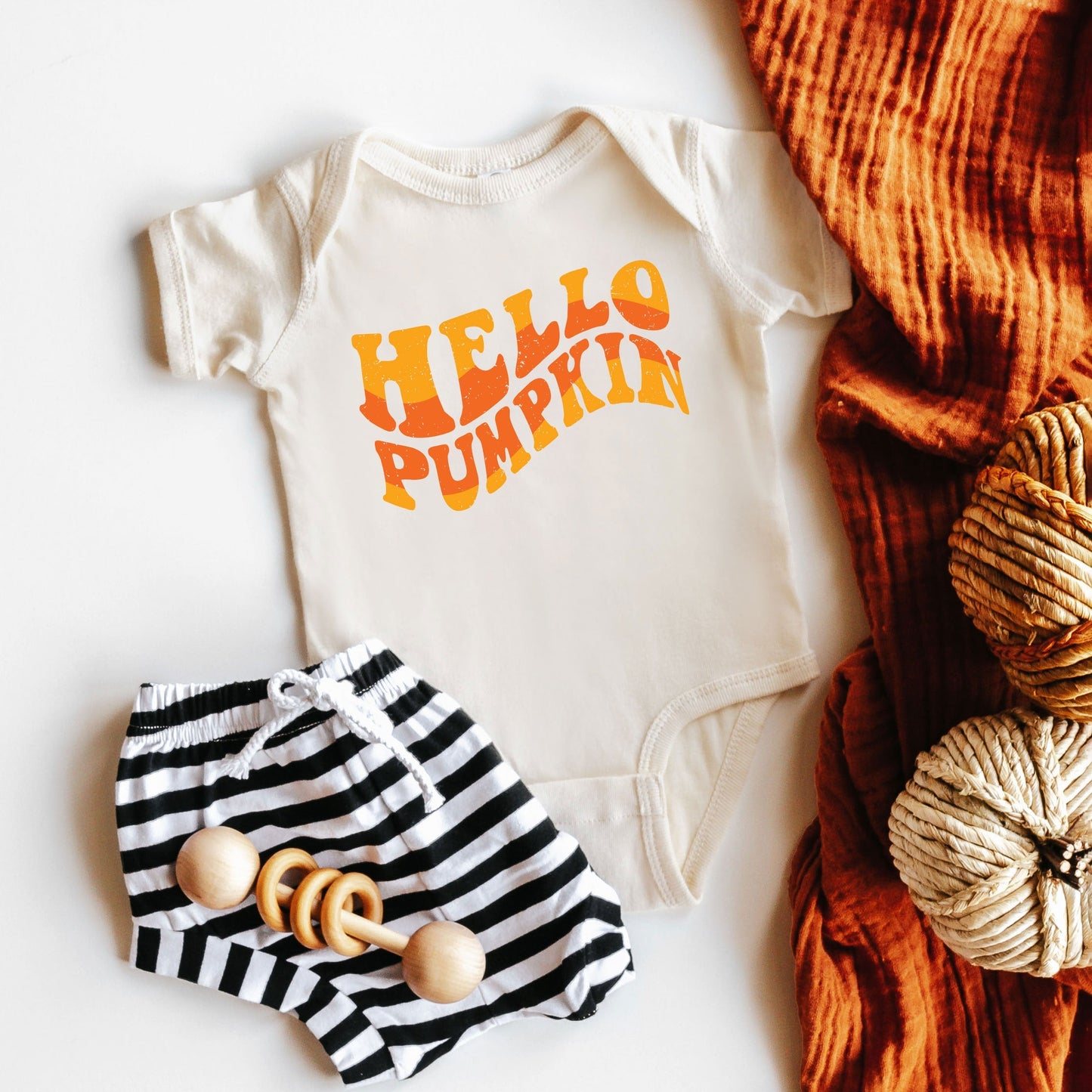 Hello Pumpkin Wavy | Baby Graphic Short Sleeve Bodysuit