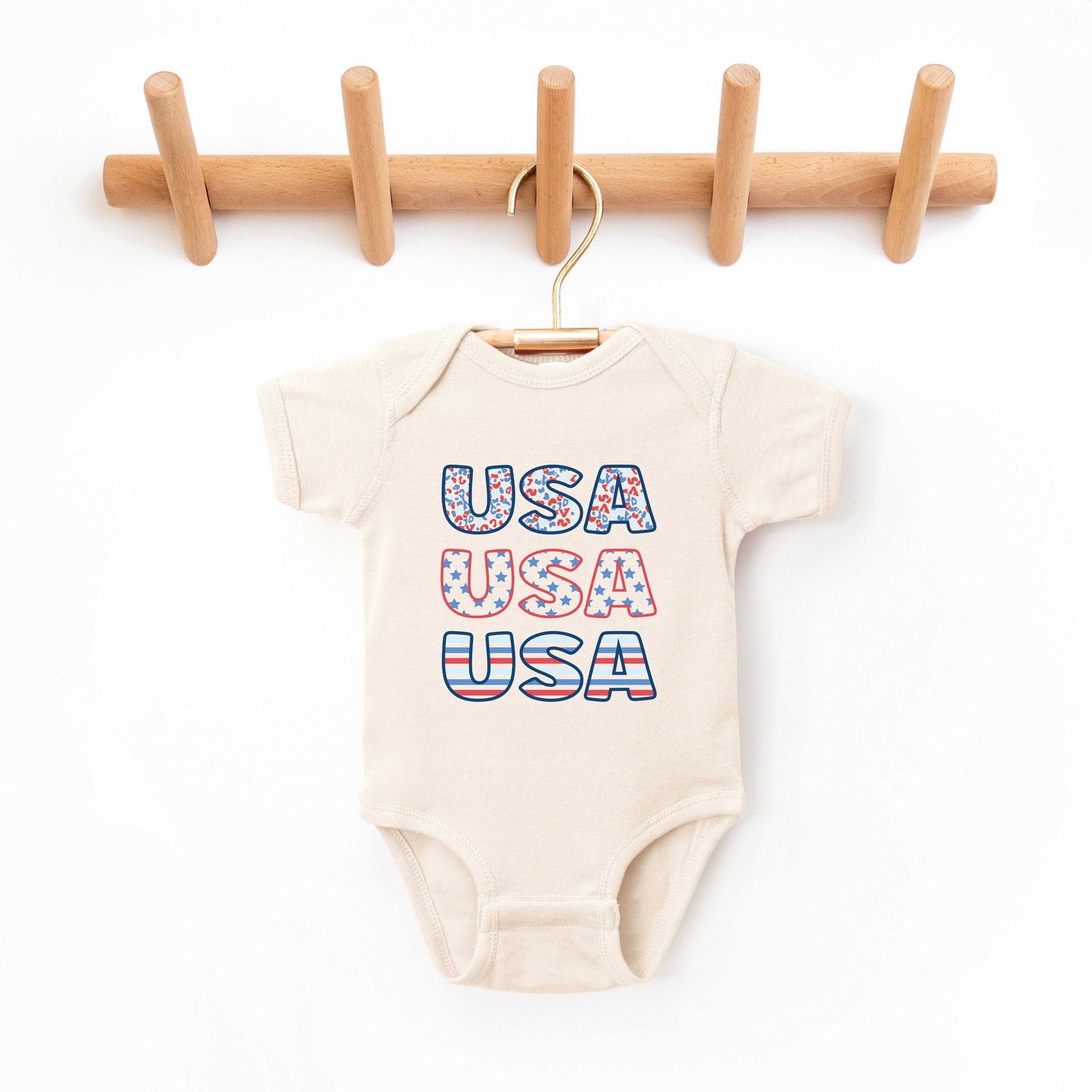 USA Stacked Colorful | Baby Graphic Short Sleeve Bodysuit