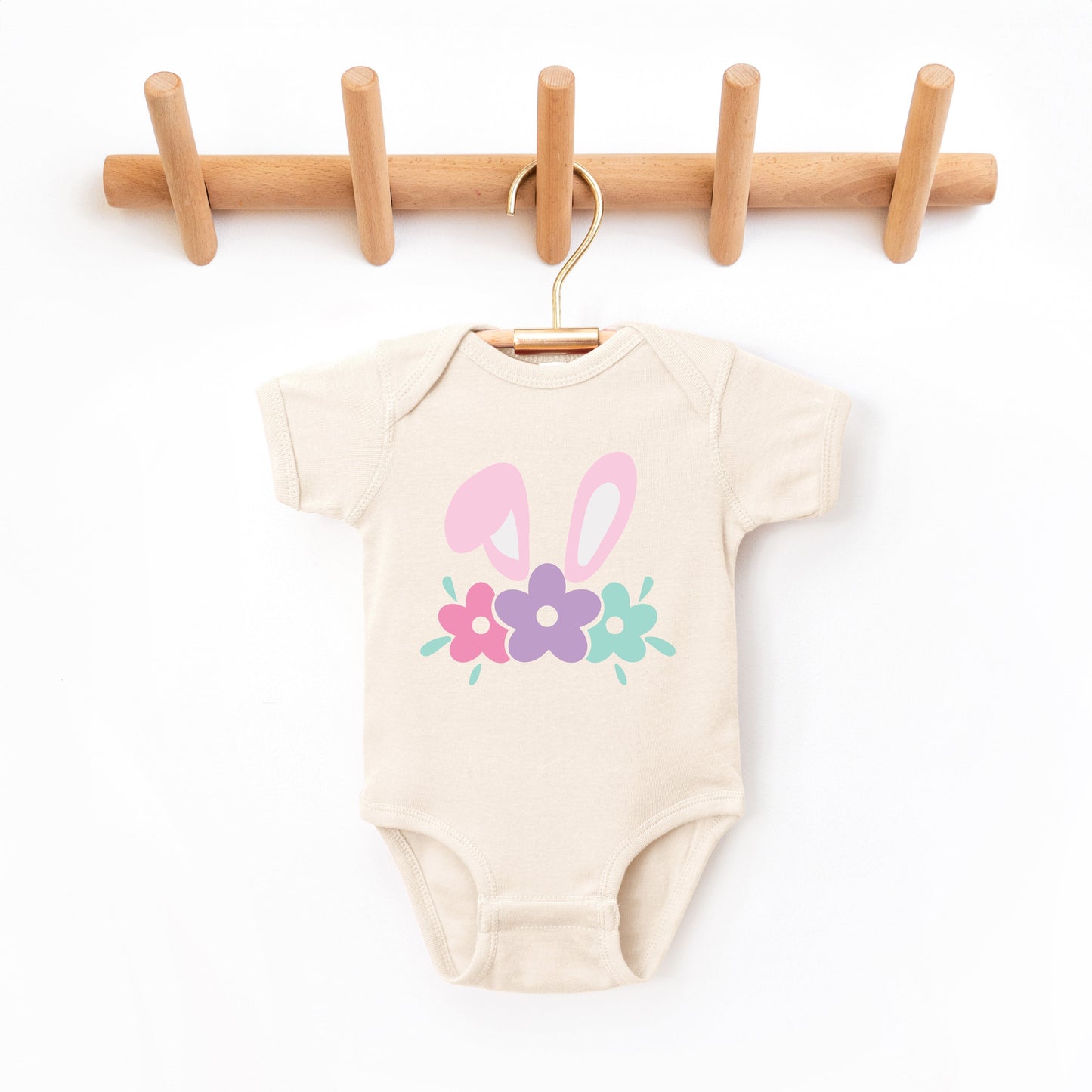 Bunny Ears With Flowers | Baby Graphic Short Sleeve Bodysuit