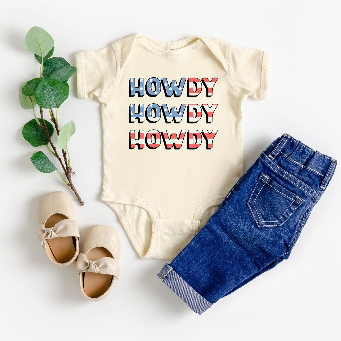 Howdy Flag Stacked | Baby Graphic Short Sleeve Bodysuit