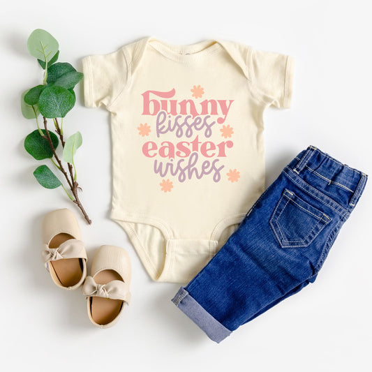 Bunny Kisses Easter Wishes Flowers | Baby Graphic Short Sleeve Bodysuit