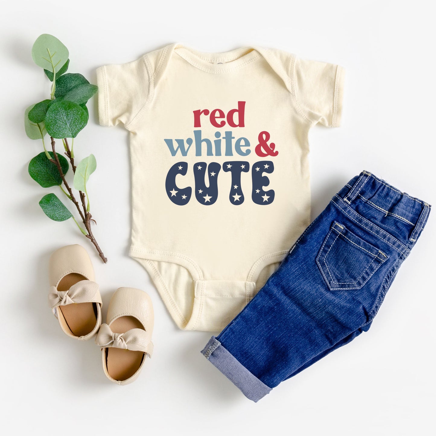 Red White And Cute Stars | Baby Graphic Short Sleeve Bodysuit