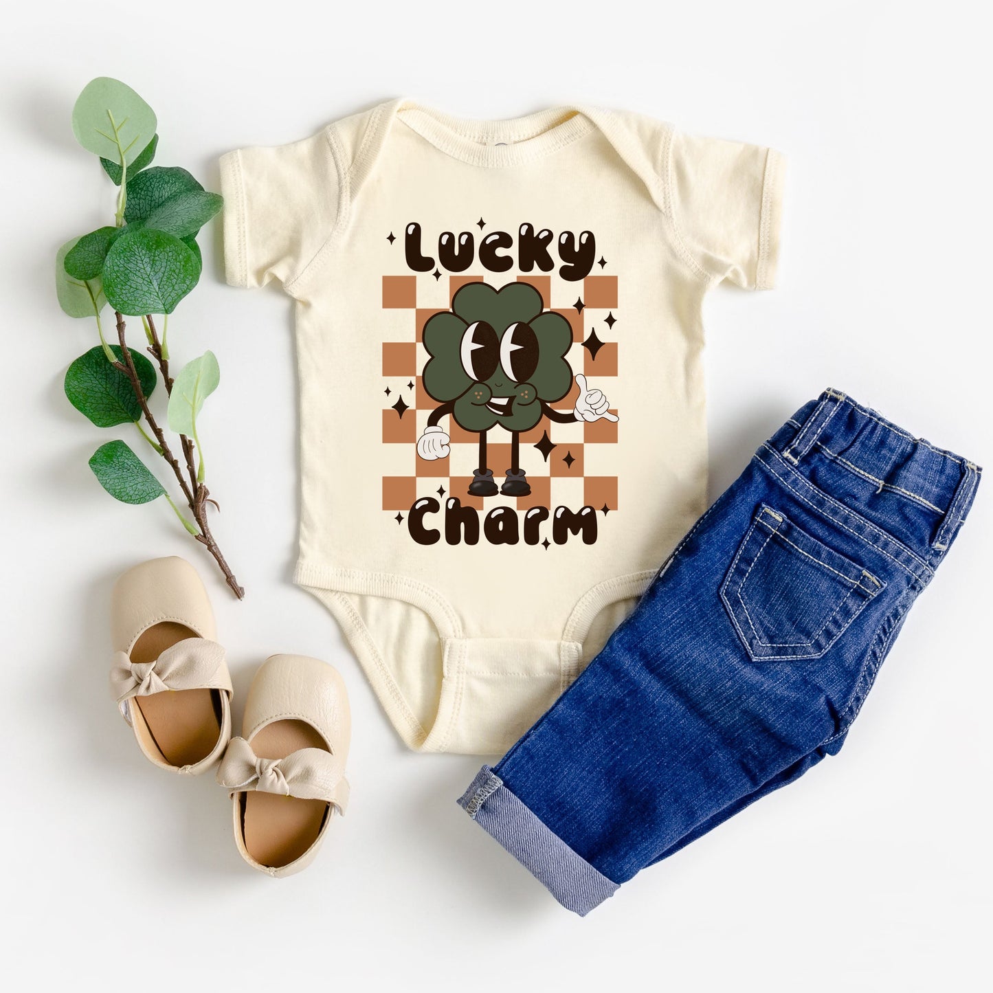 Lucky Charm Checkered | Baby Graphic Short Sleeve Bodysuit