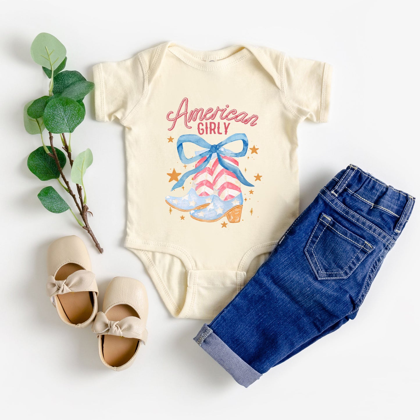 American Girly Coquette Boots | Baby Graphic Short Sleeve Bodysuit