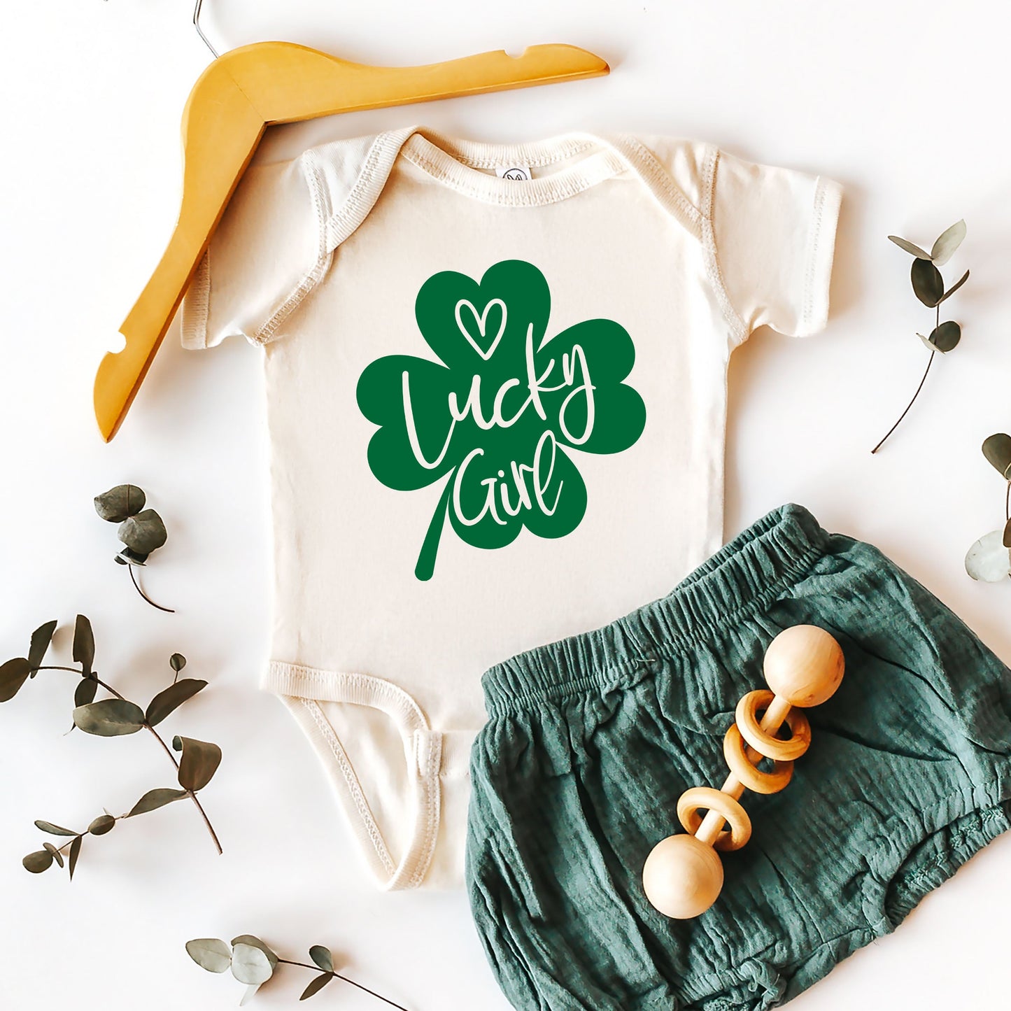 One Lucky Girl Heart | Baby Graphic Short Sleeve Bodysuit