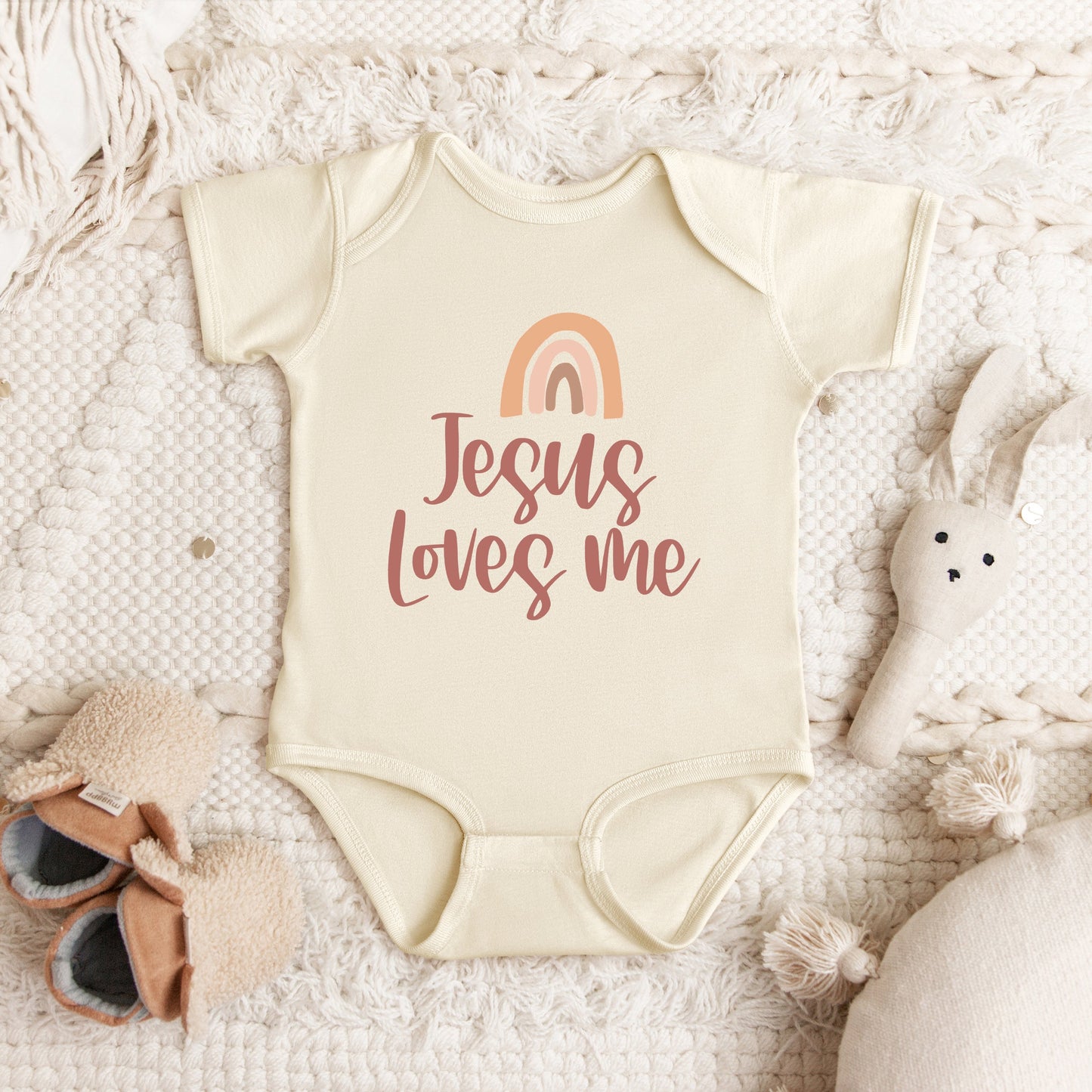 Jesus Loves Me Rainbow | Baby Graphic Short Sleeve Bodysuit