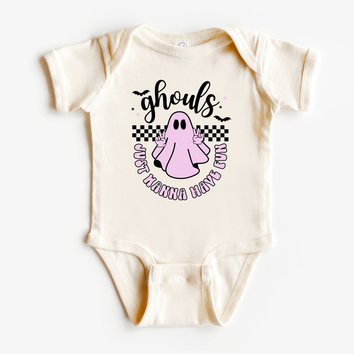 Just Wanna Have Fun Checkered | Baby Graphic Short Sleeve Bodysuit