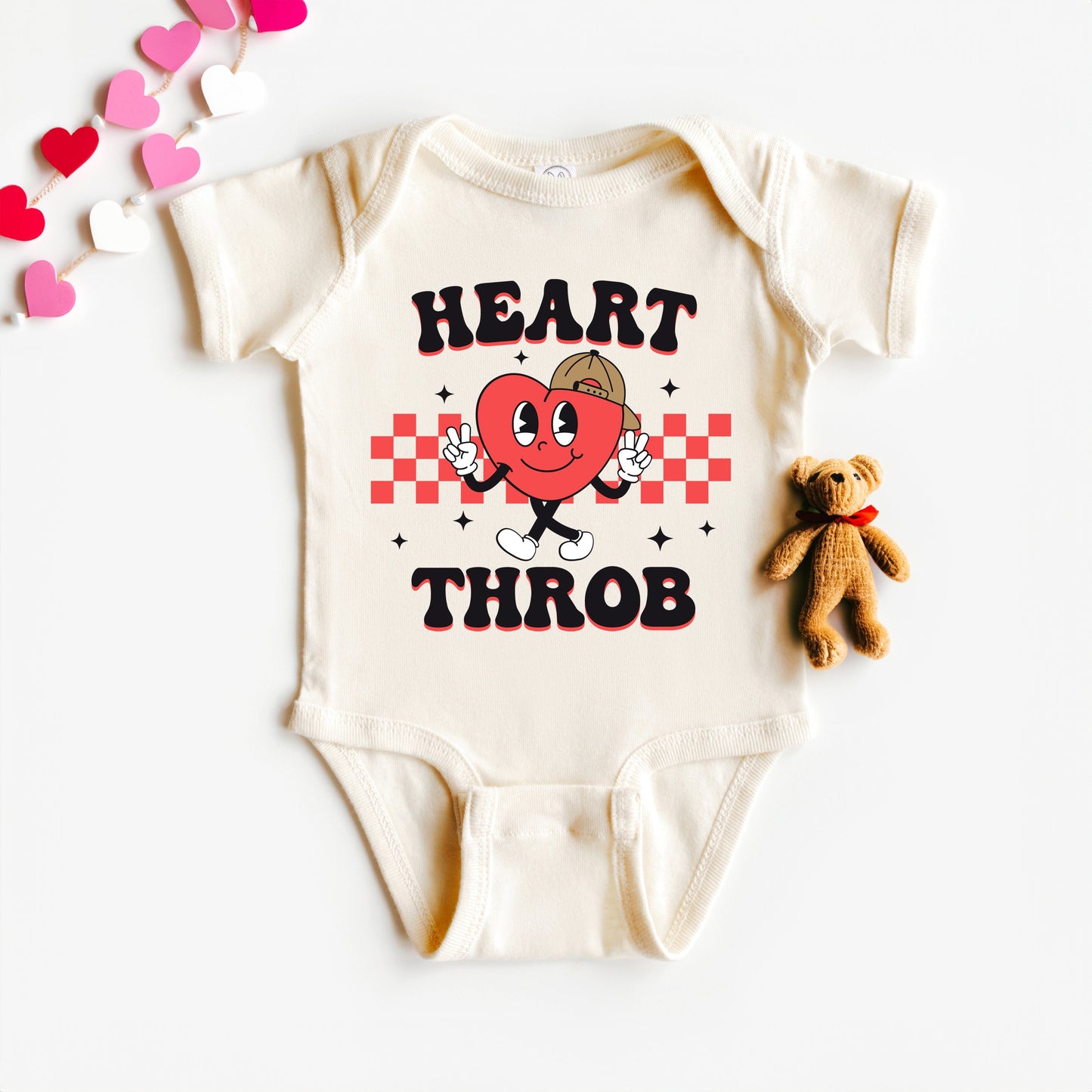 Checkered Heart Throb | Baby Graphic Short Sleeve Bodysuit