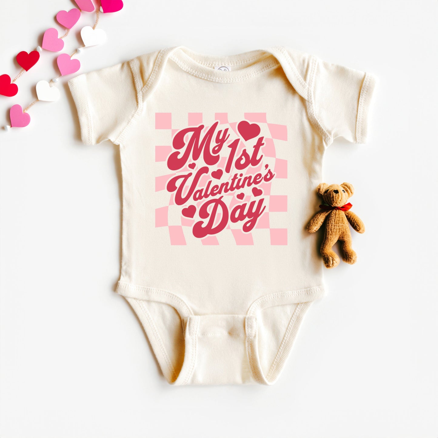 My First Valentine's Checkered | Baby Graphic Short Sleeve Bodysuit