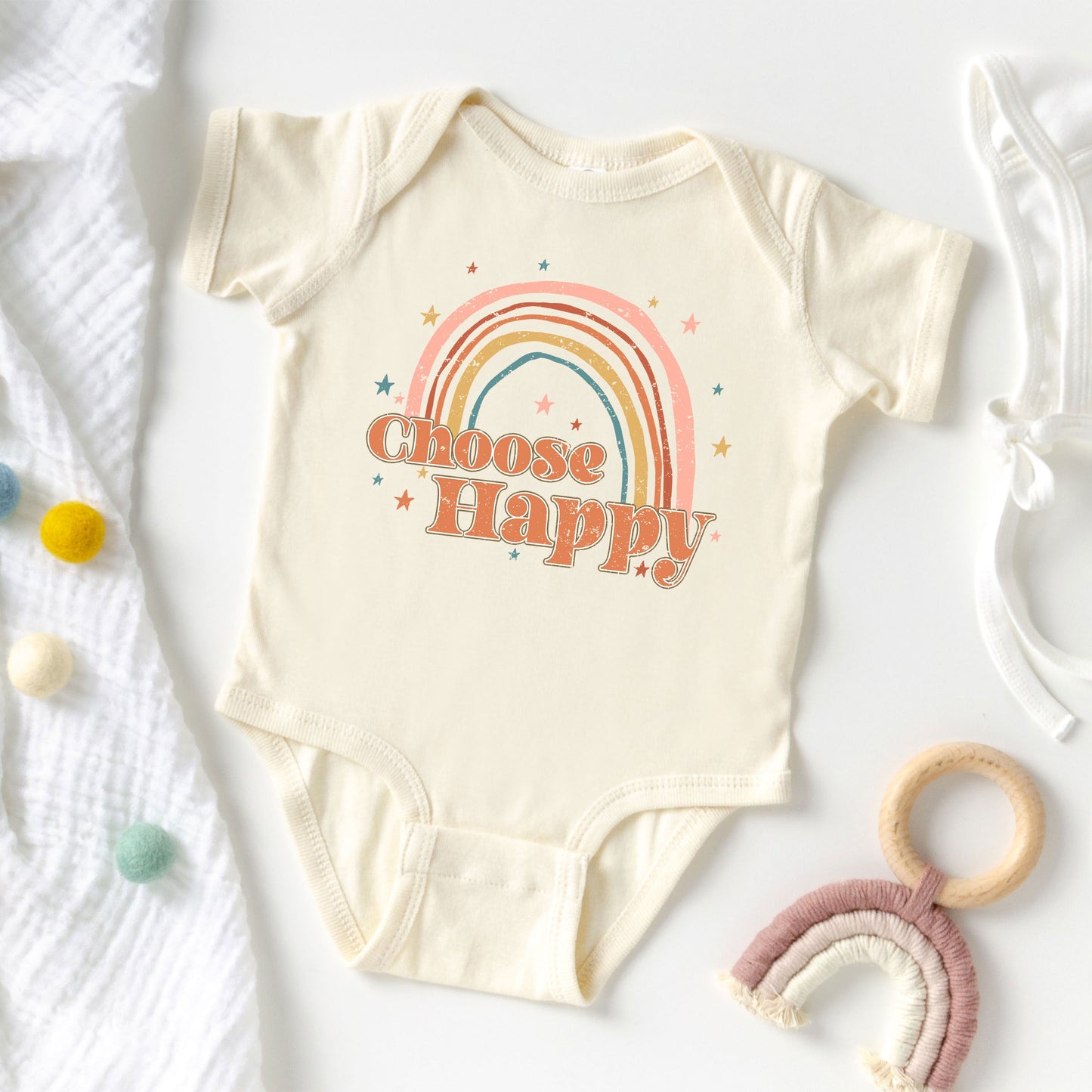 Choose Happy Rainbow | Baby Graphic Short Sleeve Bodysuit