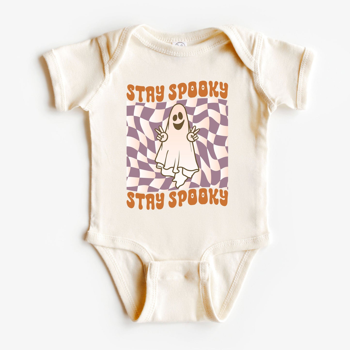 Checkered Stay Spooky Ghost | Baby Graphic Short Sleeve Bodysuit