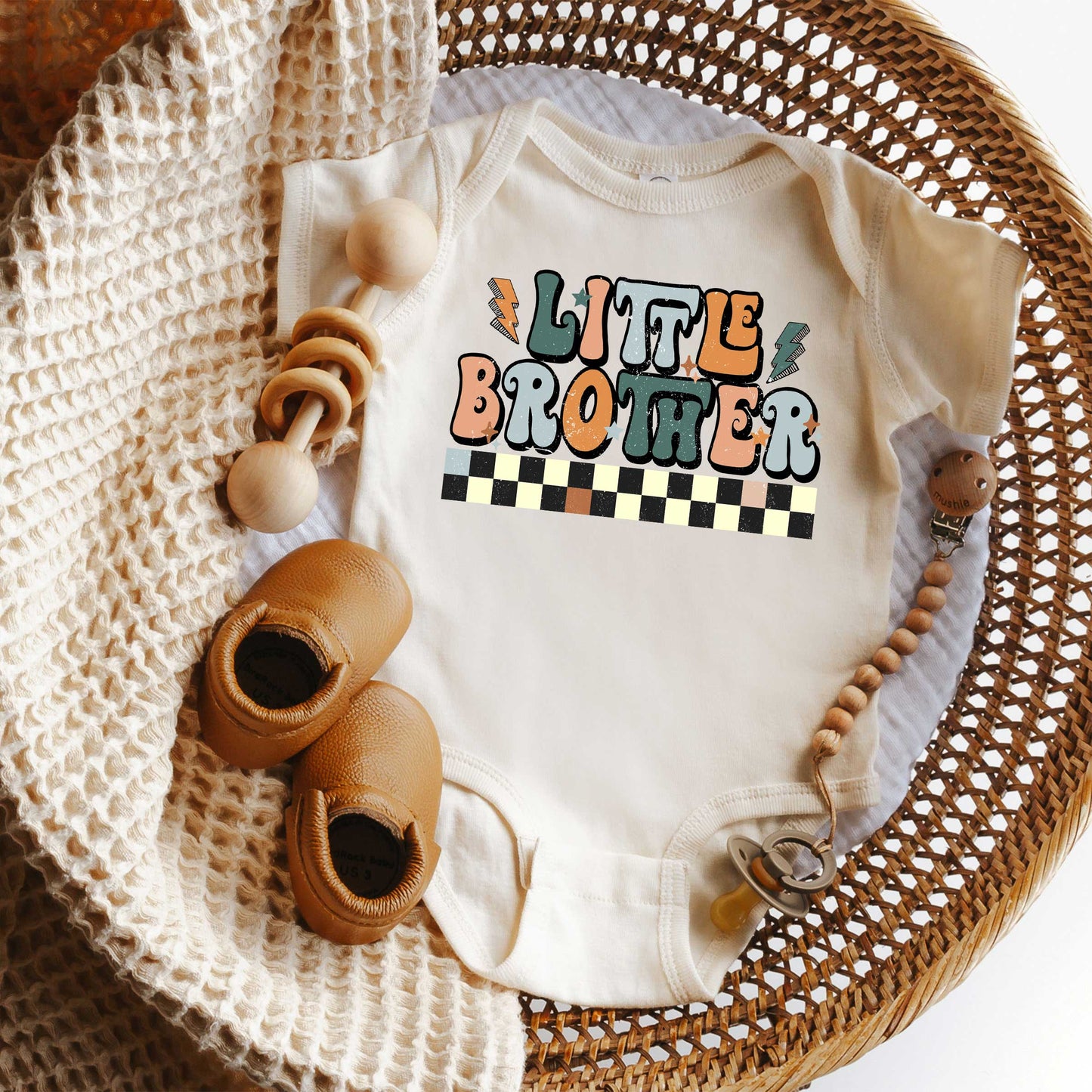 Little Brother Checkered | Baby Graphic Short Sleeve Bodysuit