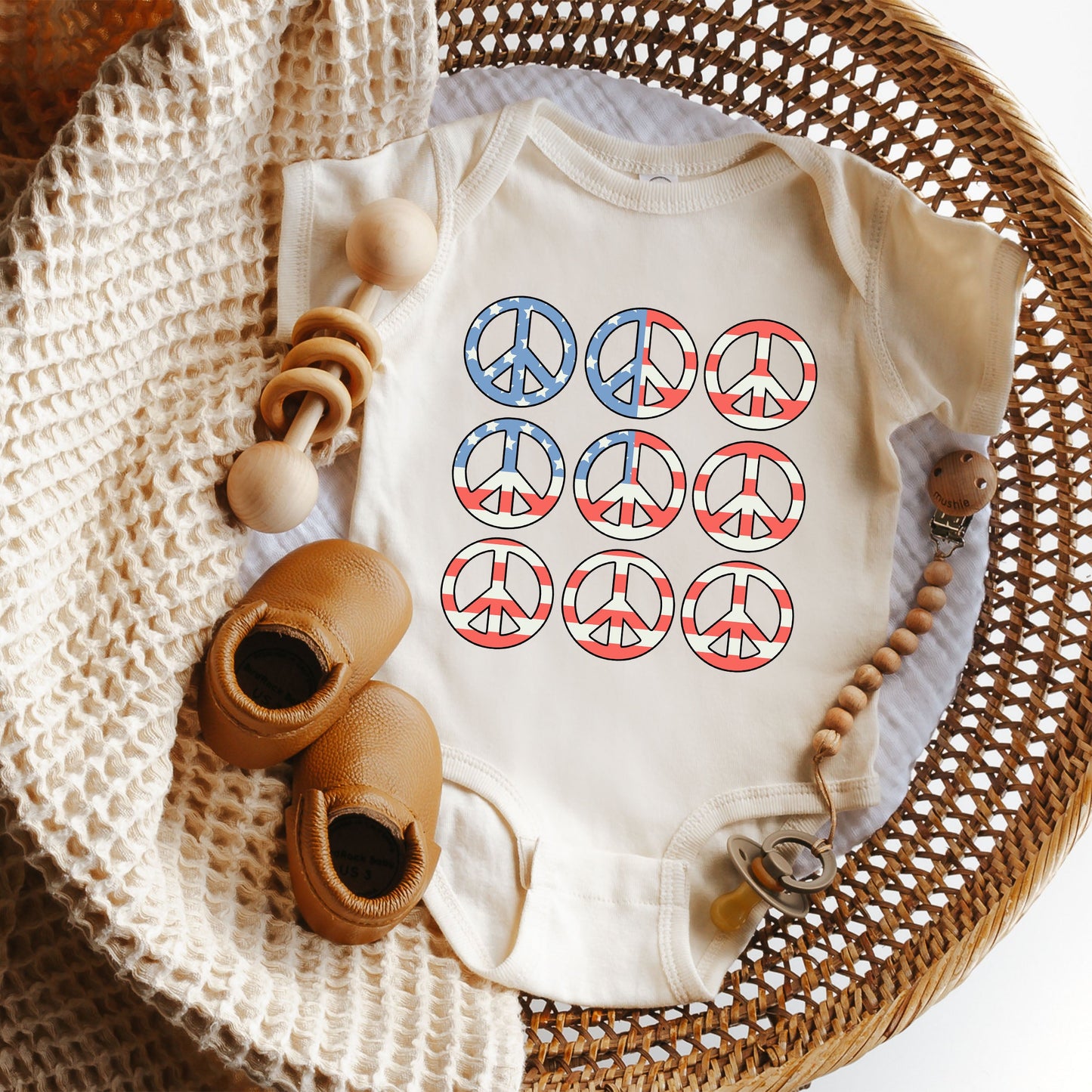 Peace Signs Flag | Baby Graphic Short Sleeve Bodysuit