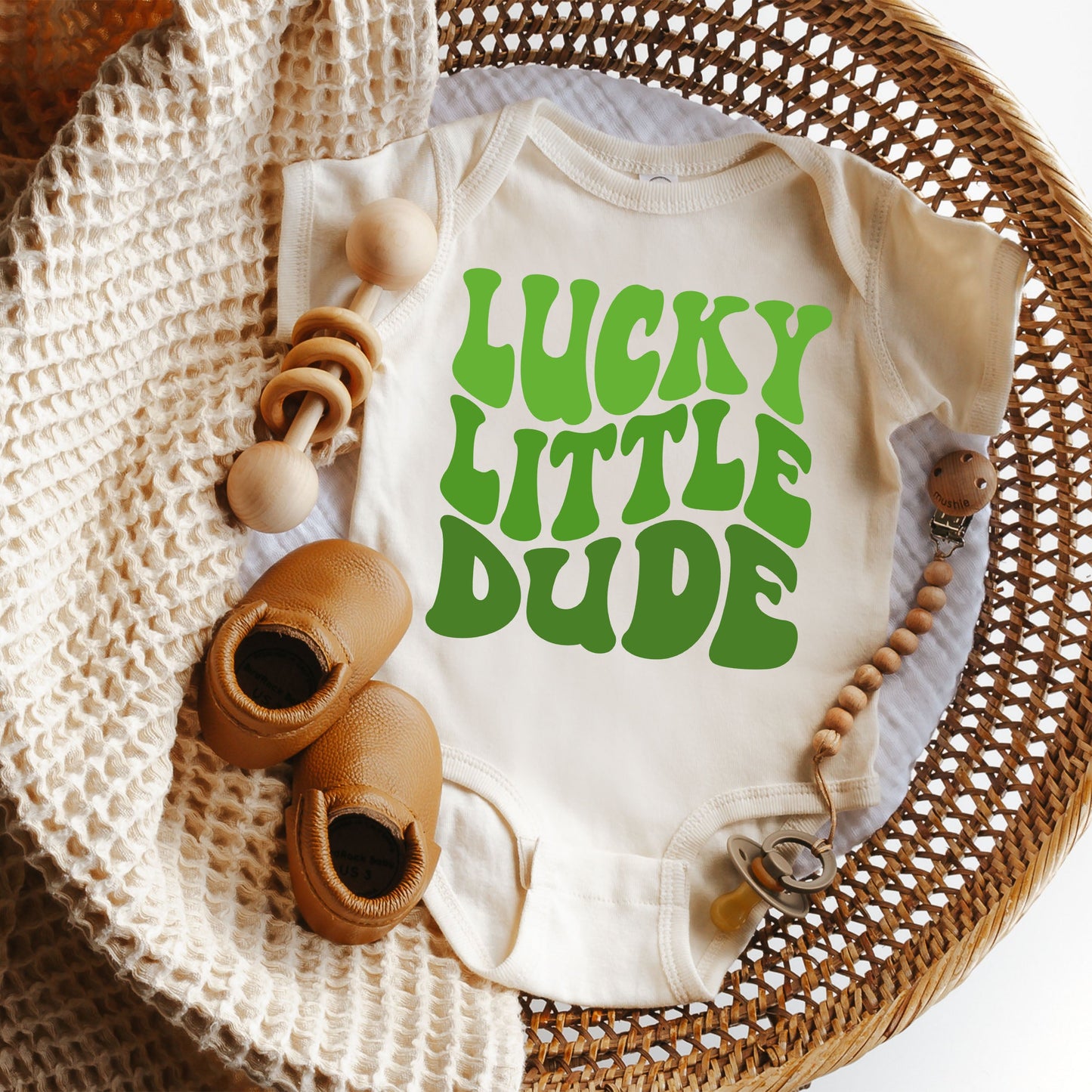 Lucky Little Dude Wavy | Baby Graphic Short Sleeve Bodysuit