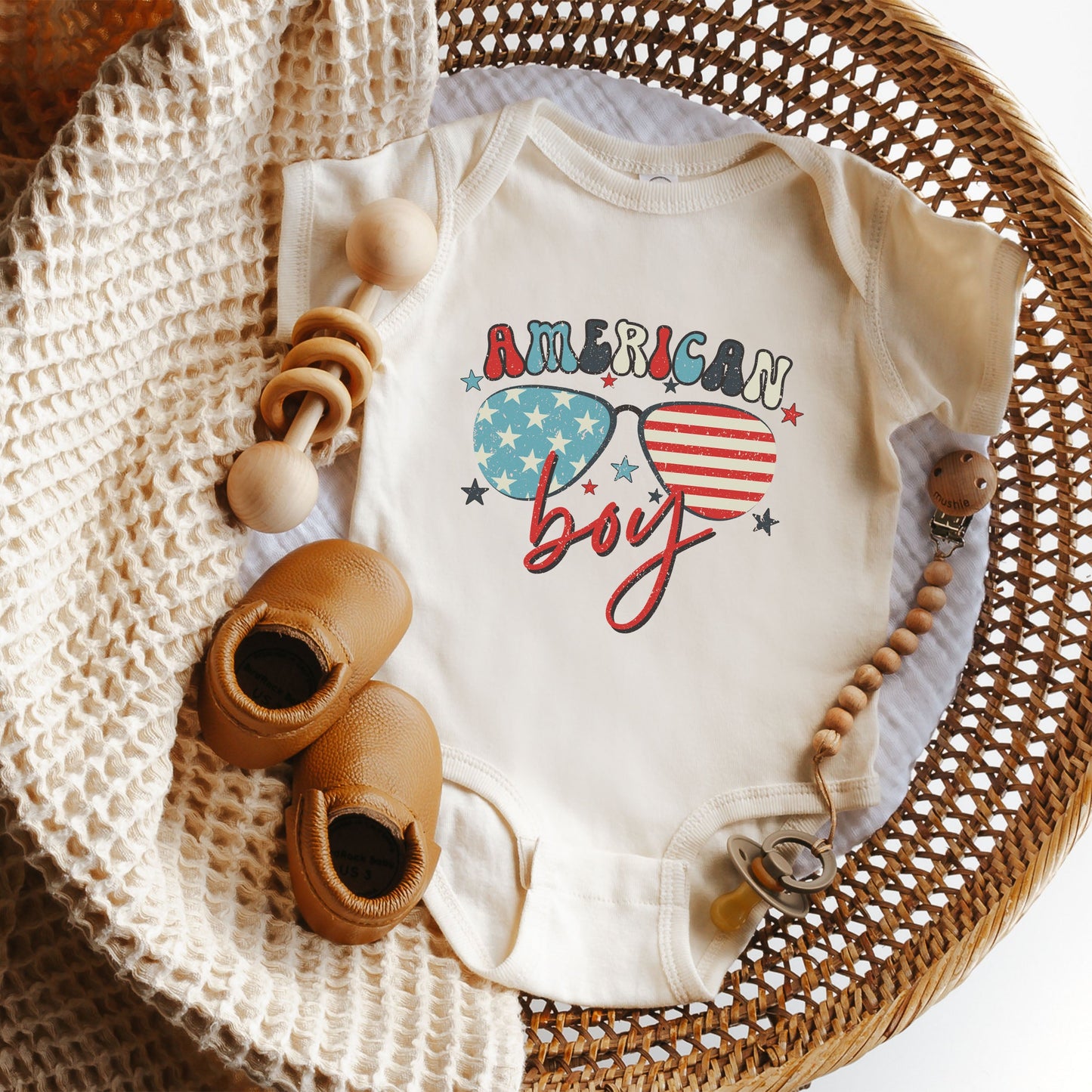 American Boy Sunglasses | Baby Graphic Short Sleeve Bodysuit