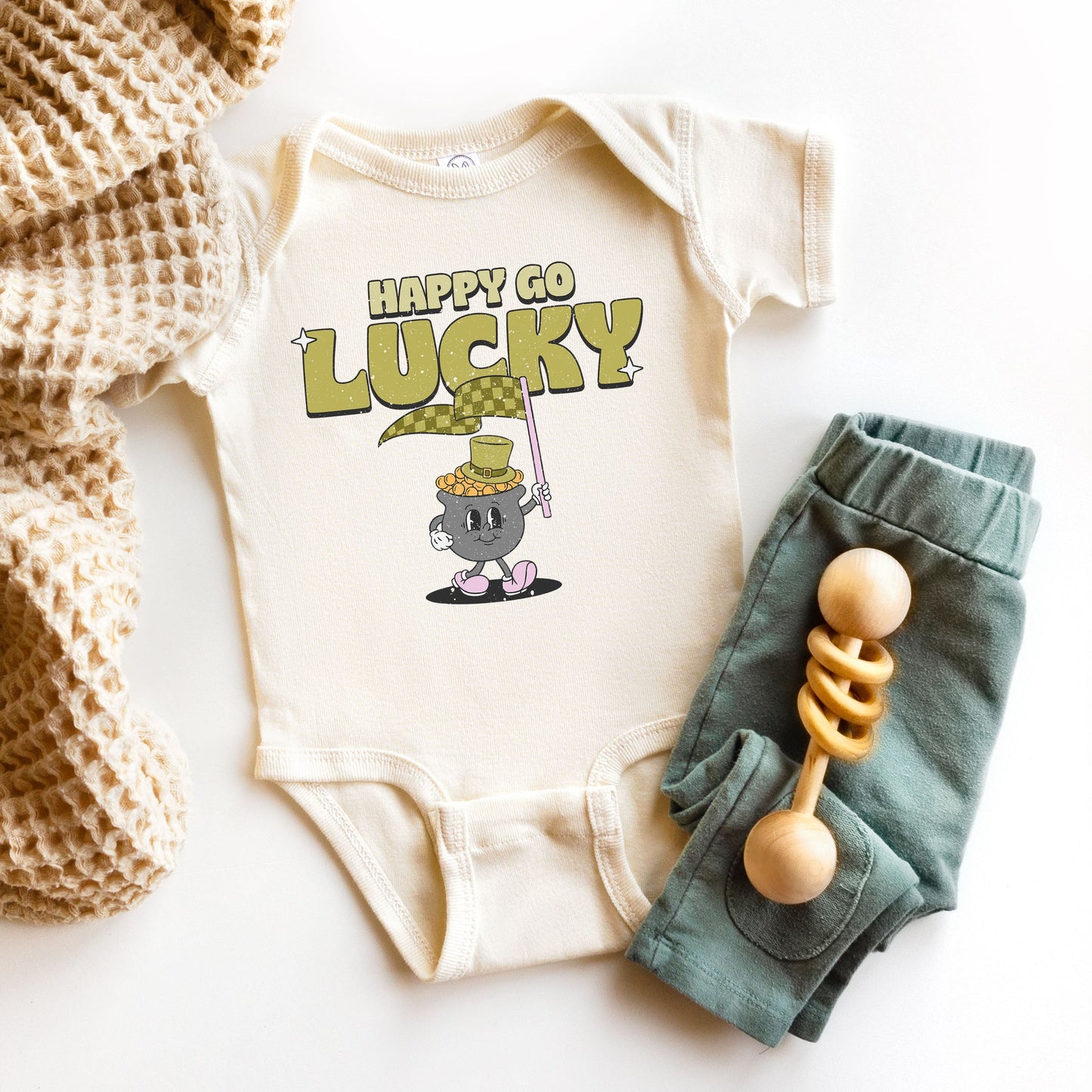 Happy Go Lucky Pot Of Gold | Baby Graphic Short Sleeve Bodysuit