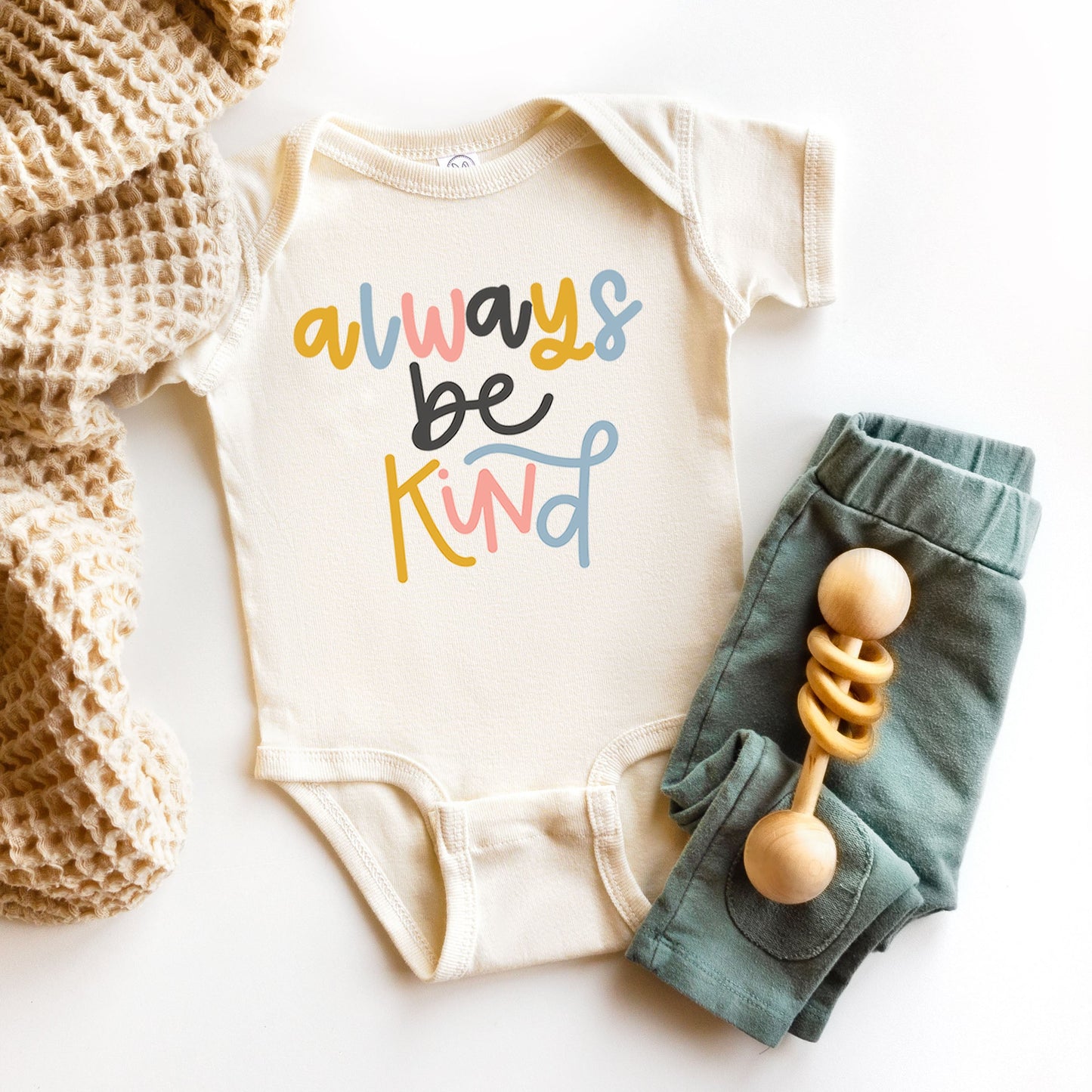 Always Be Kind Colorful | Baby Graphic Short Sleeve Bodysuit