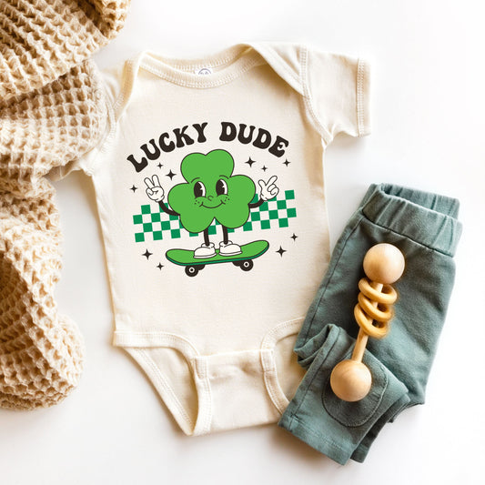Lucky Dude Skateboard | Baby Graphic Short Sleeve Bodysuit