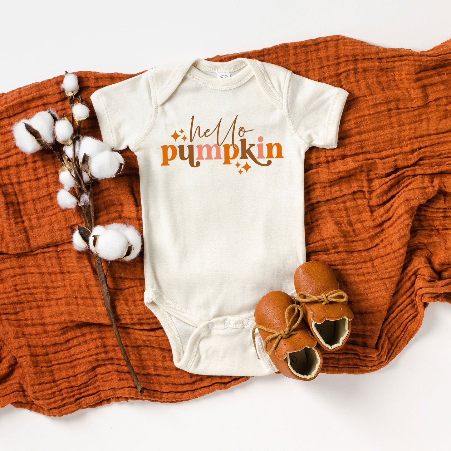 Hello Pumpkin Stars | Baby Graphic Short Sleeve Bodysuit
