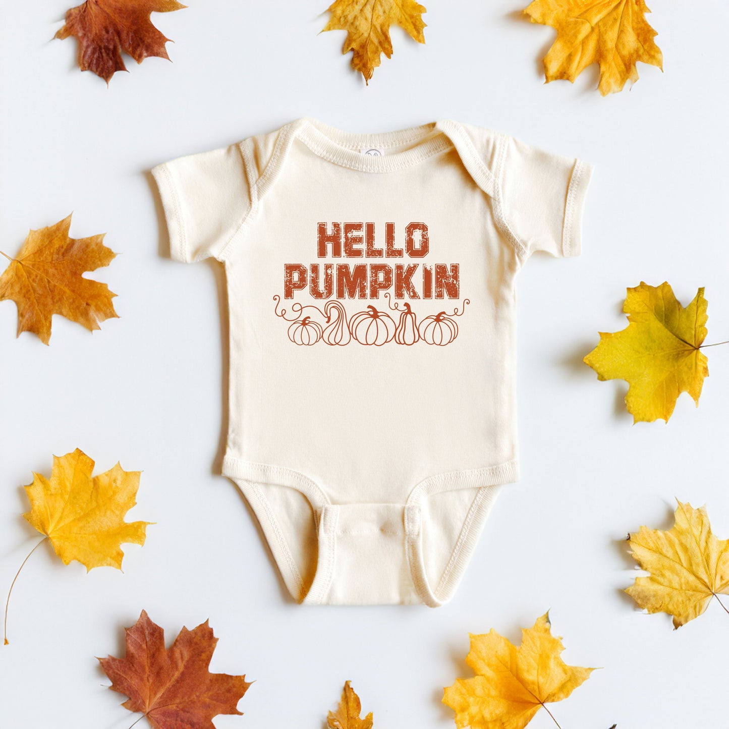 Hello Pumpkin Distressed | Baby Graphic Short Sleeve Bodysuit