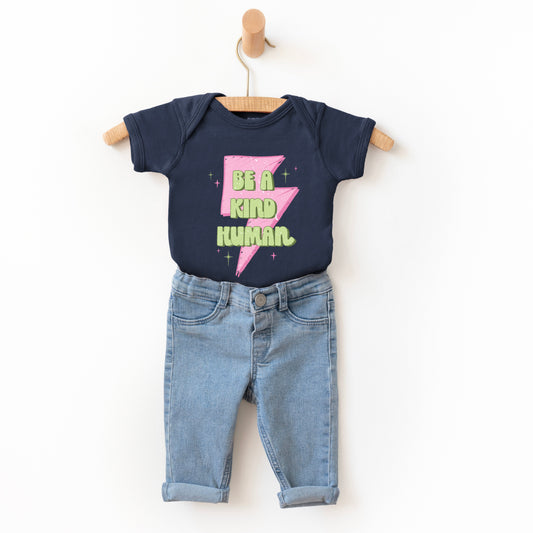 Be A Kind Human Lightning Bolt | Baby Graphic Short Sleeve Bodysuit