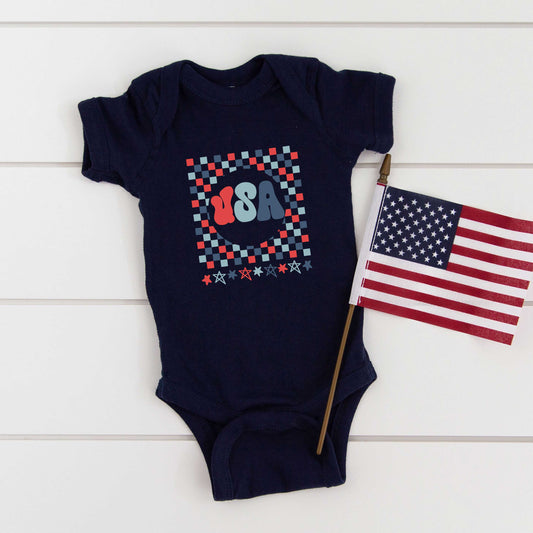 USA Checkerboard | Baby Graphic Short Sleeve Bodysuit