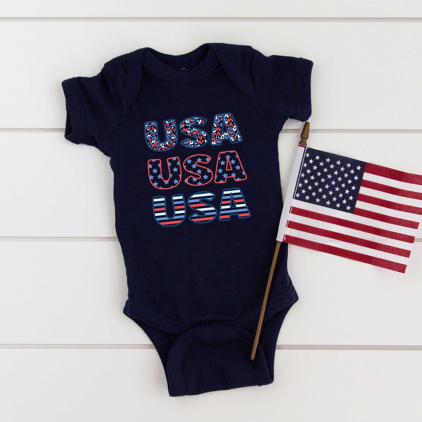 USA Stacked Colorful | Baby Graphic Short Sleeve Bodysuit