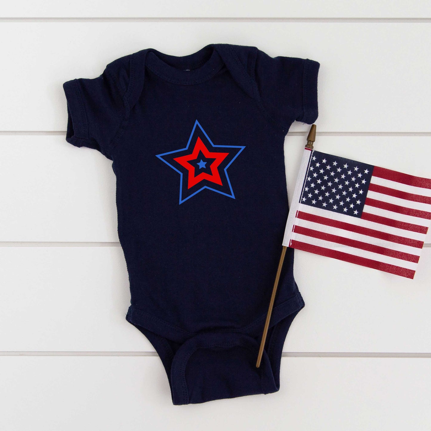 Patriotic Three Star | Baby Graphic Short Sleeve Bodysuit
