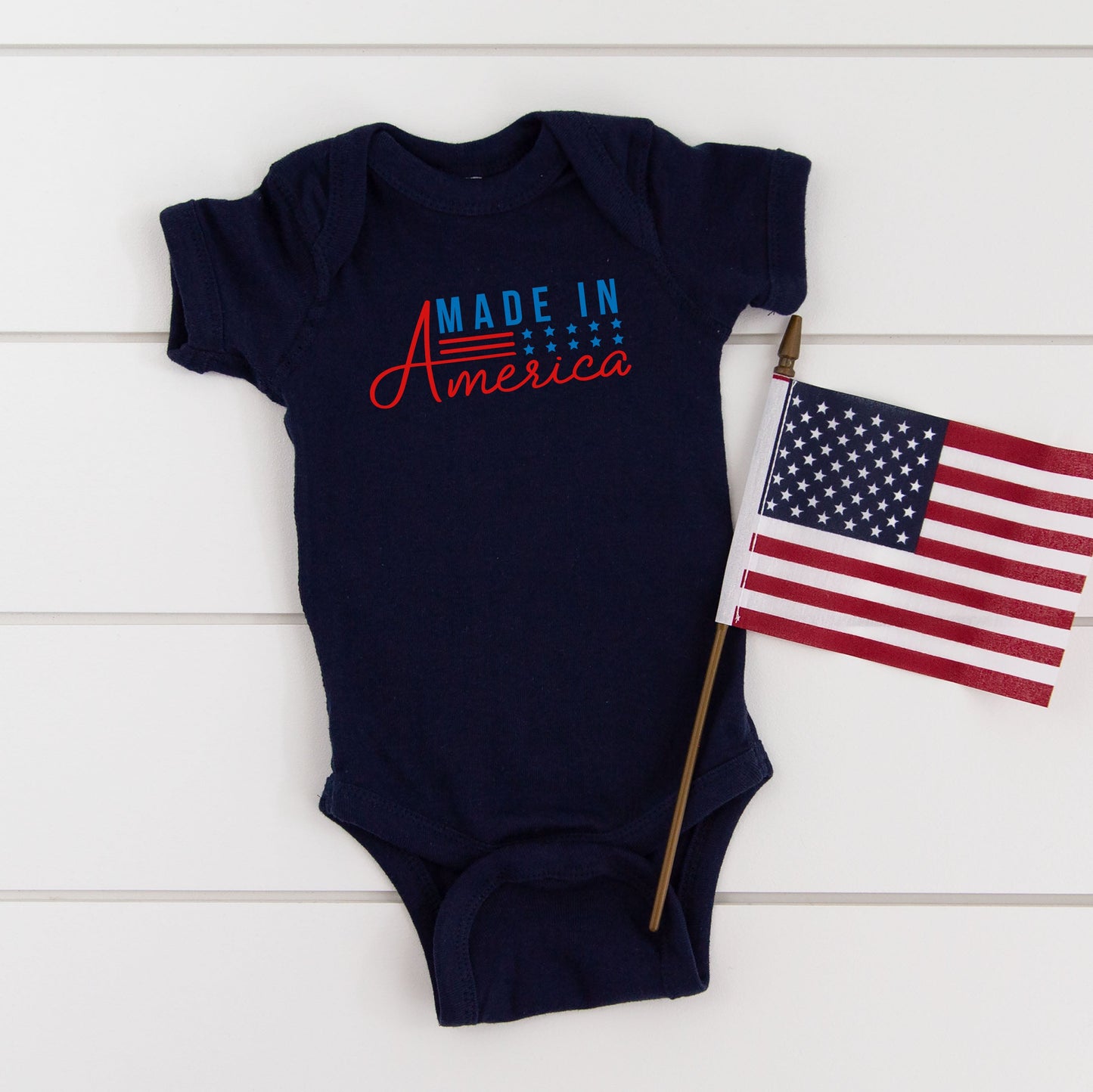 Made In America Stars and Stripes | Baby Graphic Short Sleeve Bodysuit