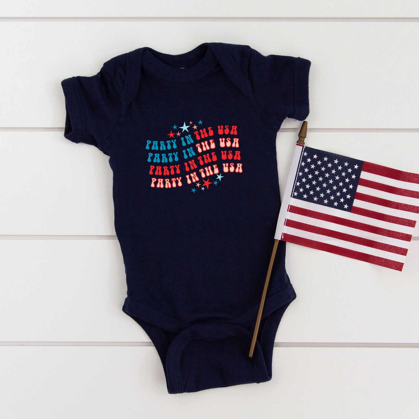 Party In The USA Wavy | Baby Graphic Short Sleeve Bodysuit