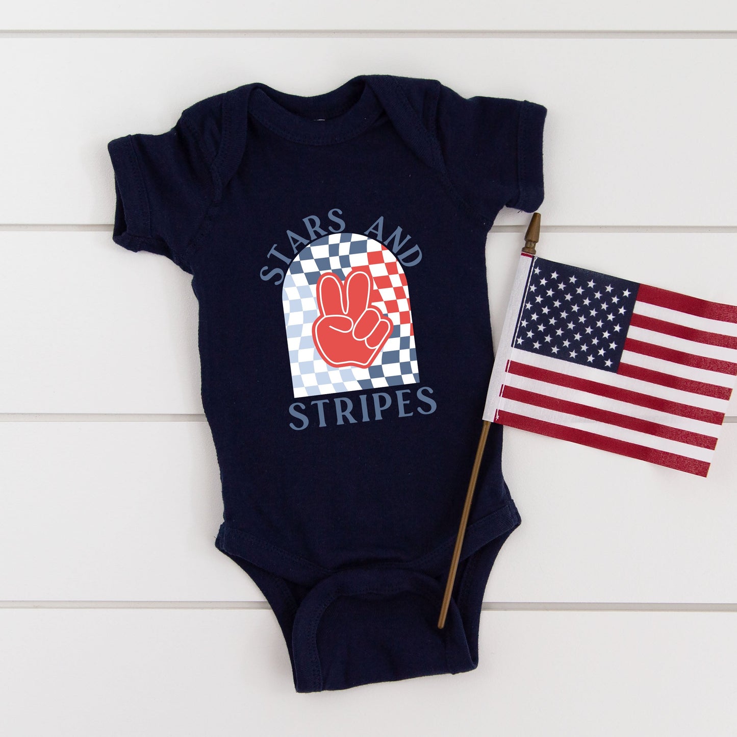 Stars And Stripes Peace | Baby Graphic Short Sleeve Bodysuit