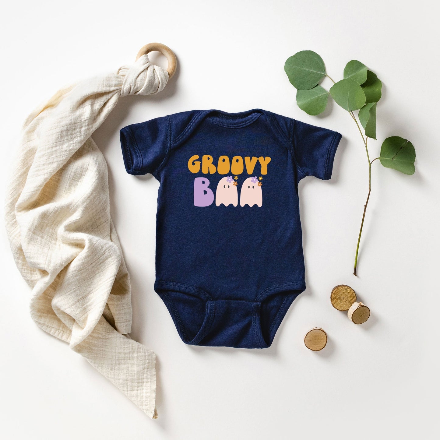 Groovy Boo Ghost | Baby Graphic Short Sleeve Bodysuit