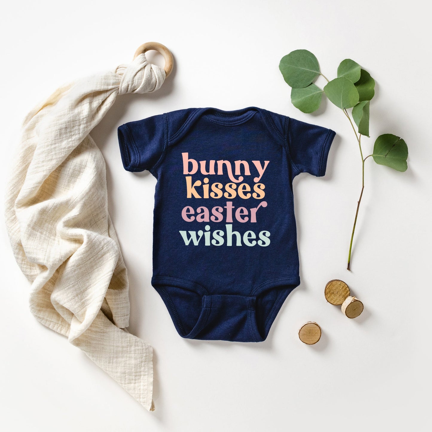 Bunny Kisses Easter Wishes | Baby Graphic Short Sleeve Bodysuit