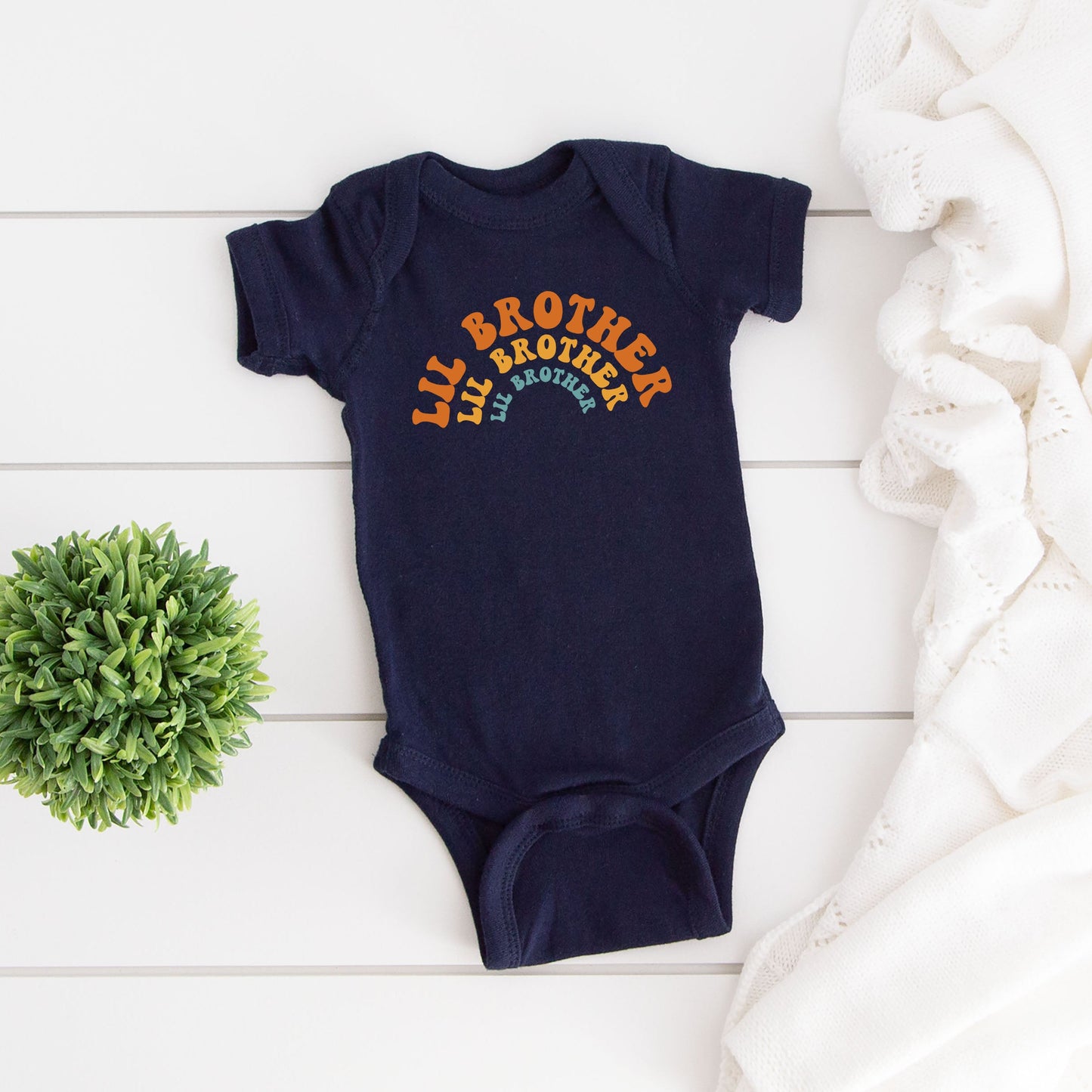 Lil Brother Stacked Curved | Baby Graphic Short Sleeve Bodysuit