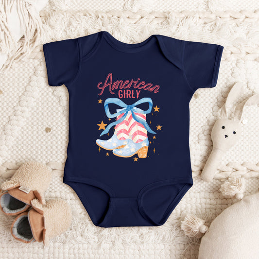 American Girly Coquette Boots | Baby Graphic Short Sleeve Bodysuit