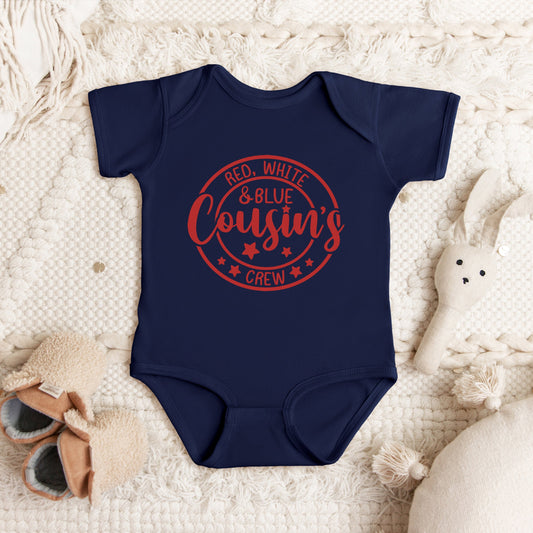 Red White And Blue Cousin's Crew | Baby Graphic Short Sleeve Bodysuit