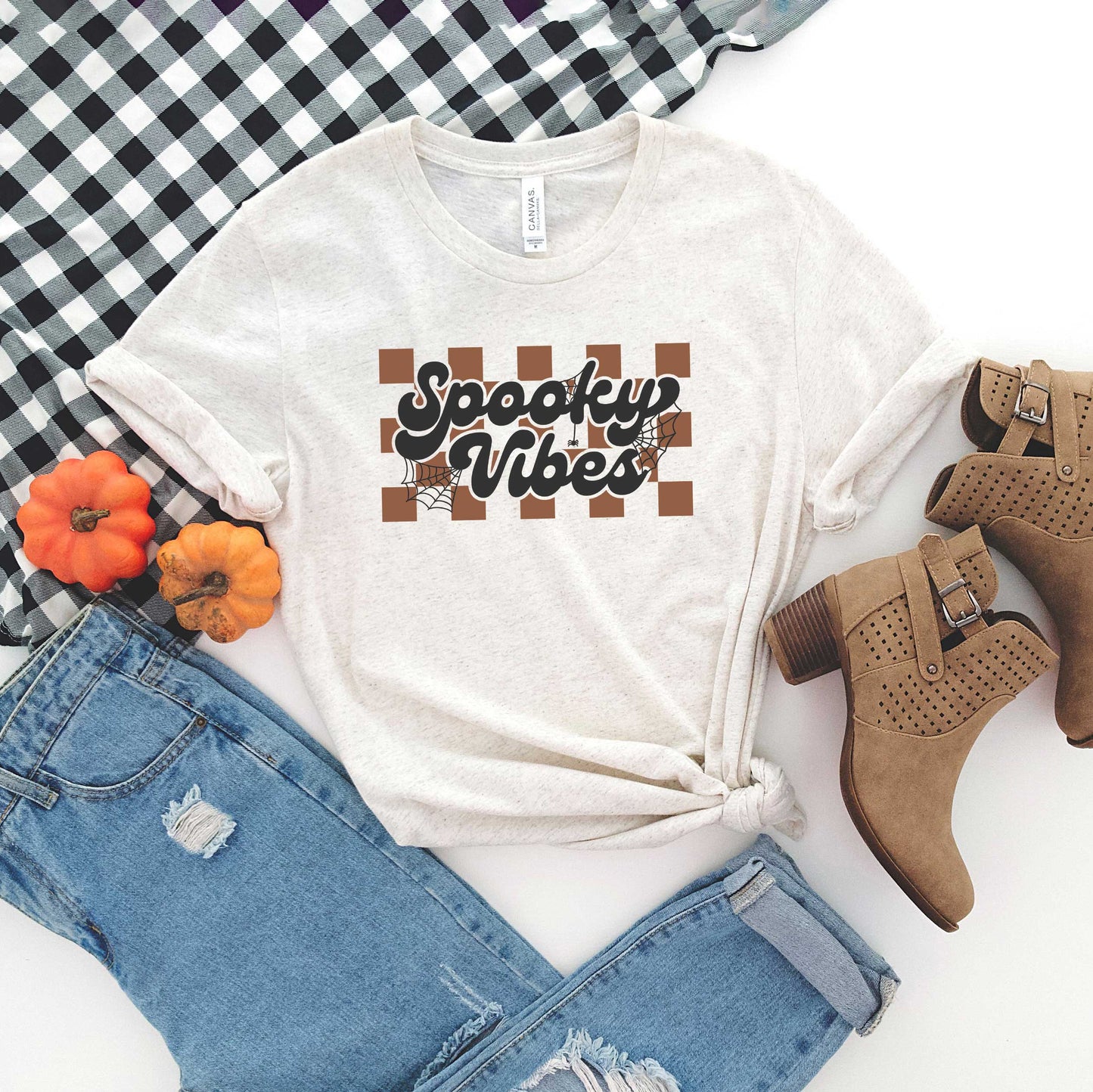 Checkered Spooky Vibes | Short Sleeve Graphic Tee