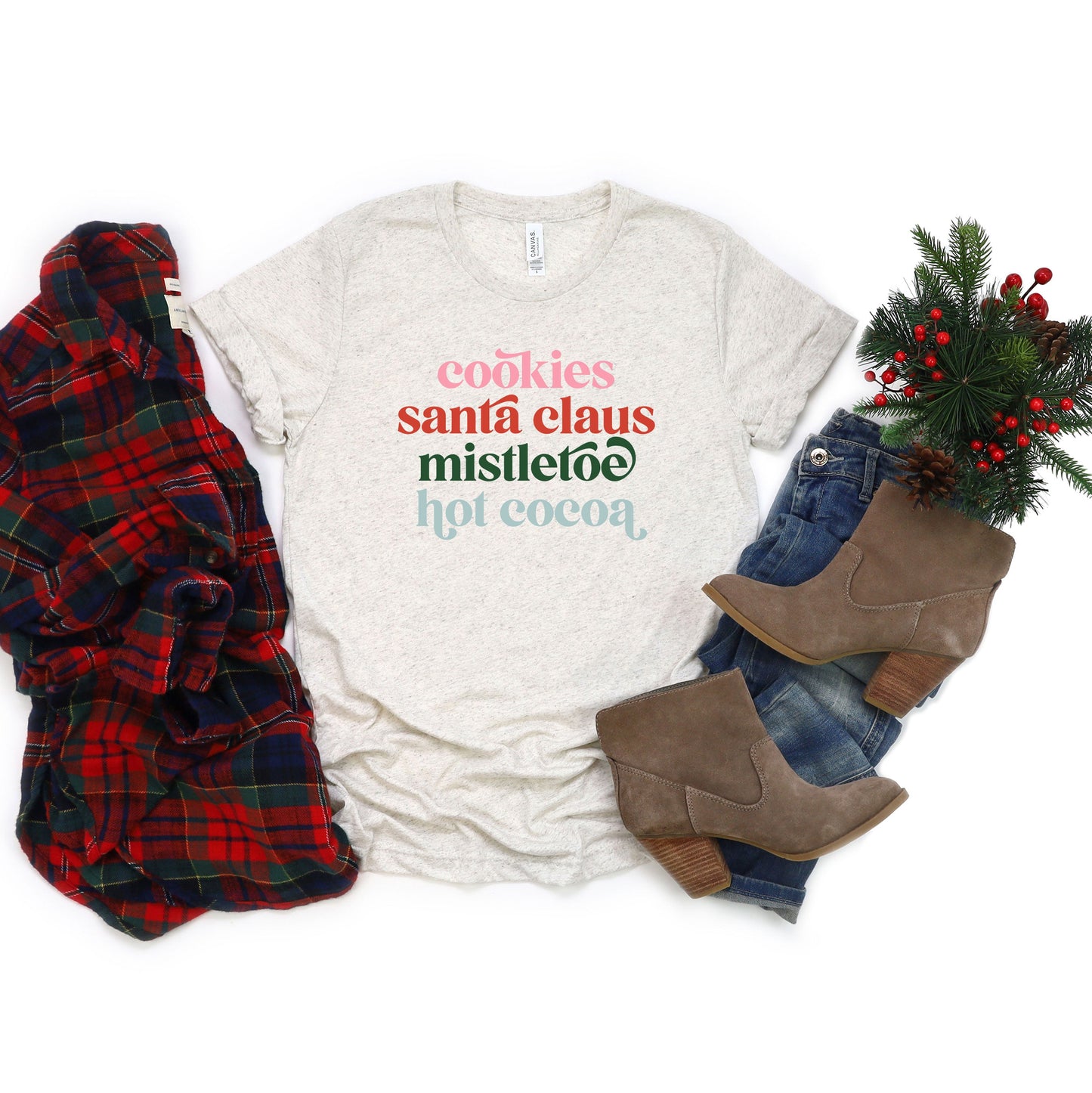 Cookies Santa Claus Mistletoe - Colorful | Short Sleeve Graphic Tee