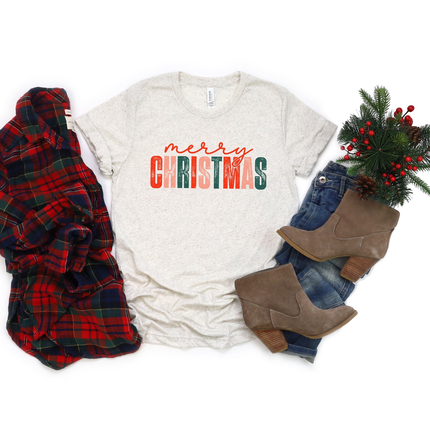 Distressed Merry Christmas | Short Sleeve Crew Neck