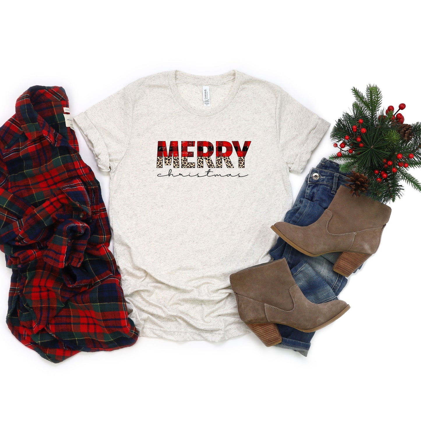 Buffalo Plaid Merry Christmas | Short Sleeve Graphic Tee