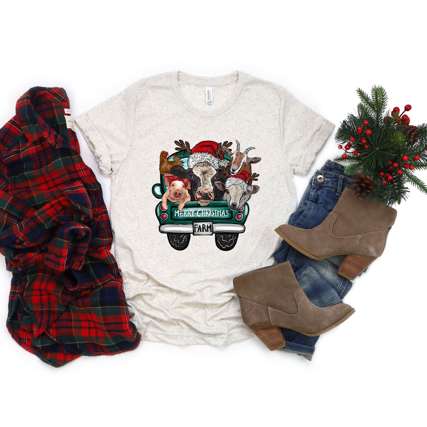 Merry Christmas Farm Truck | Short Sleeve Graphic Tee