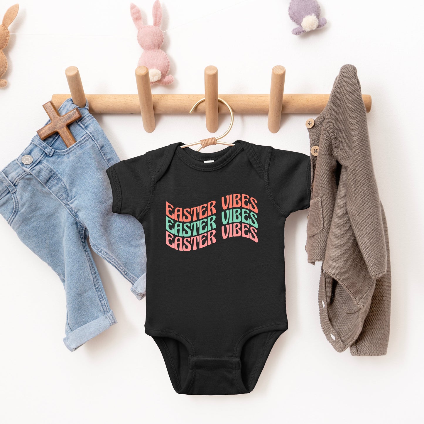 Easter Vibes Wavy Stacked | Baby Graphic Short Sleeve Bodysuit