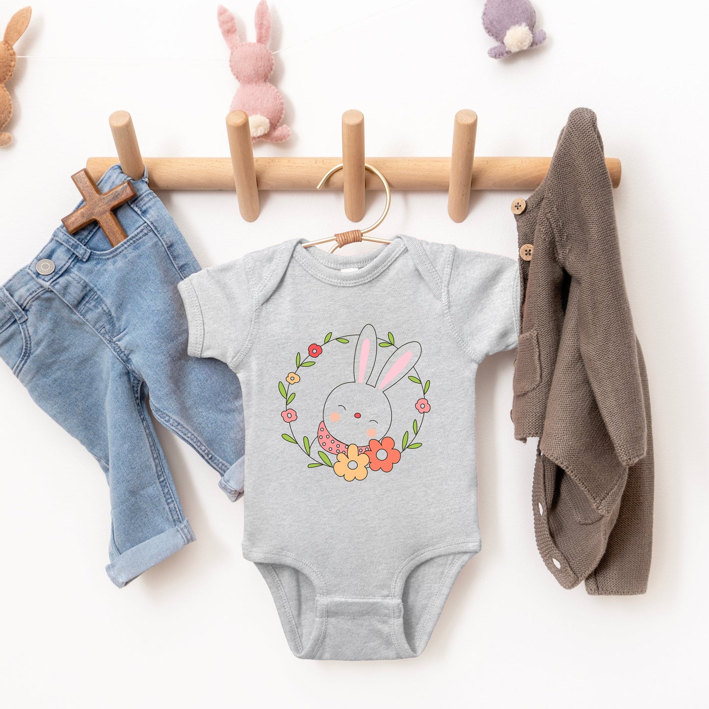 Easter Bunny Flower Wreath | Baby Graphic Short Sleeve Bodysuit