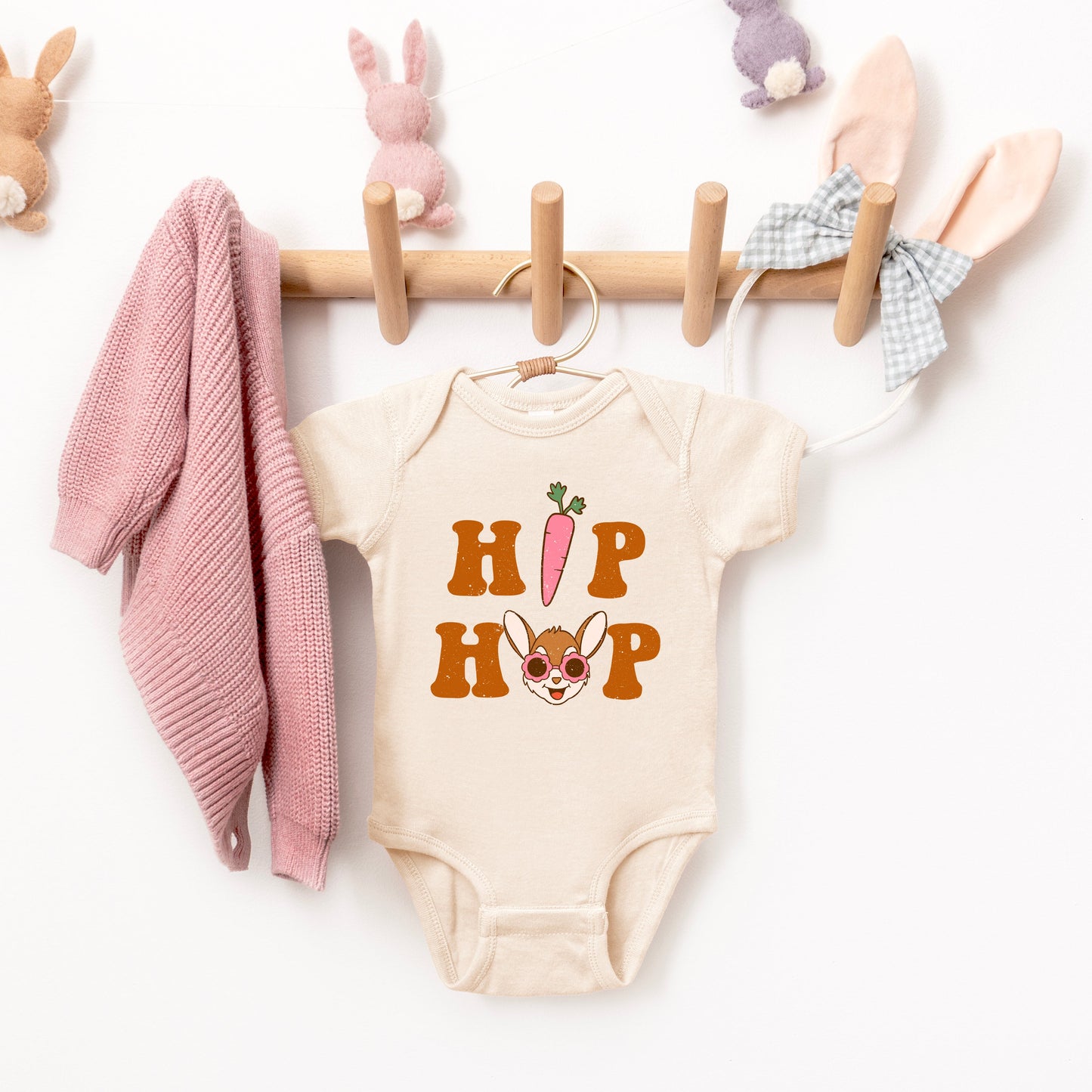 Hip Hop Bunny With Glasses | Baby Graphic Short Sleeve Bodysuit